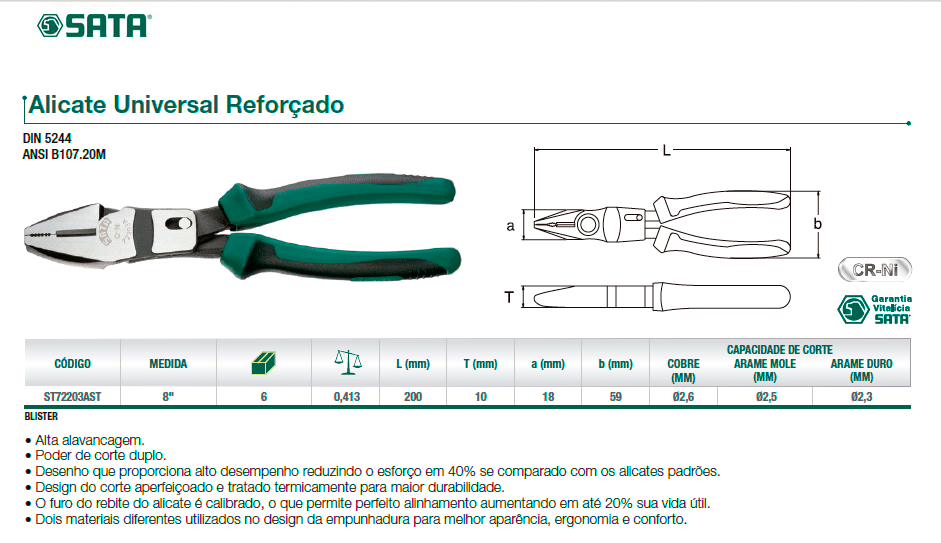 Alicate universal refor�ado - SATA