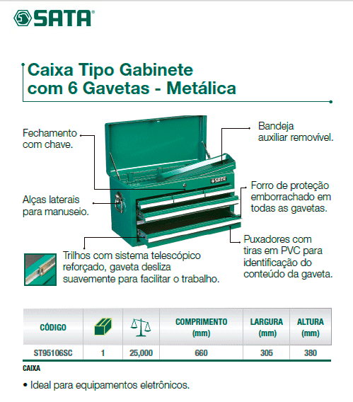 Caixa metálica tipo gabinete 6 gavetas - SATA