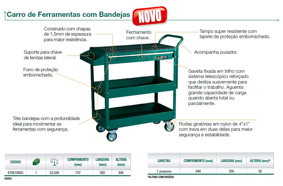 Carro ferramentas com bandejas - SATA