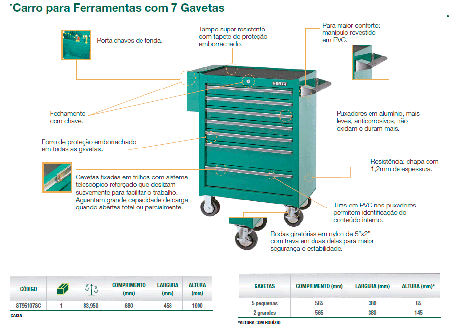 Carro para ferramenta com 7 gavetas - SATA