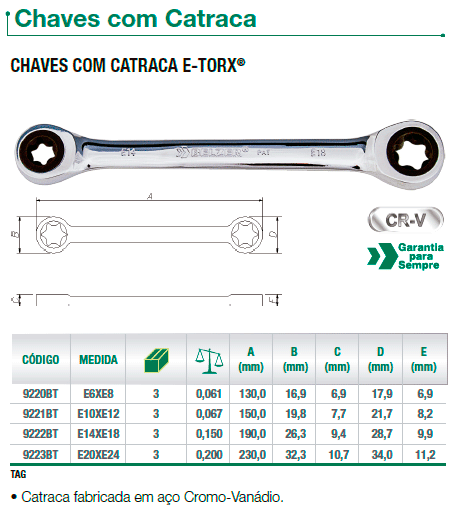 chave com catraca e-torx belzer
