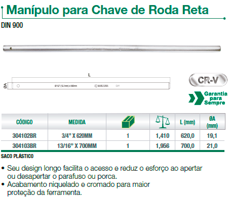 Man�pulo para chave de roda reta belzer