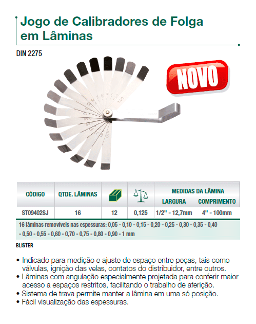 Jogo calibrador de folga em lâmina - SATA
