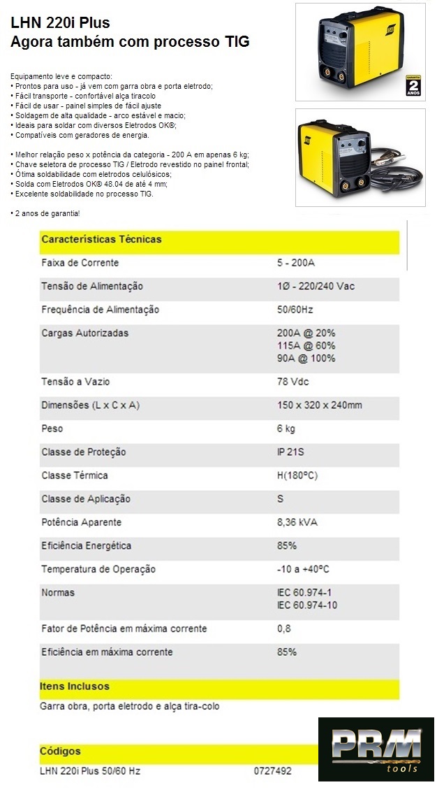 INVERSOR SOLDA LHN 220i - ESAB