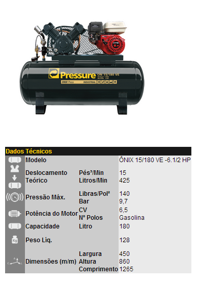 Onix 10/180 VE 6.1/2 HP gasolina Pressure